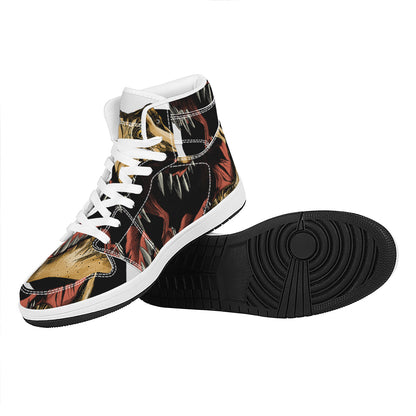 Tyrannosaurus Rex Head Print High Top Leather Sneakers