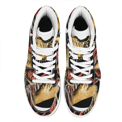 Tyrannosaurus Rex Head Print High Top Leather Sneakers