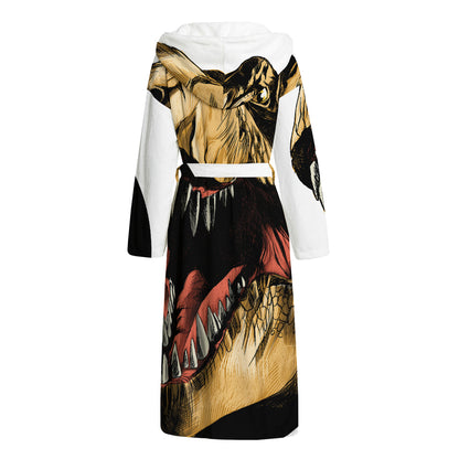 Tyrannosaurus Rex Head Print Hooded Bathrobe