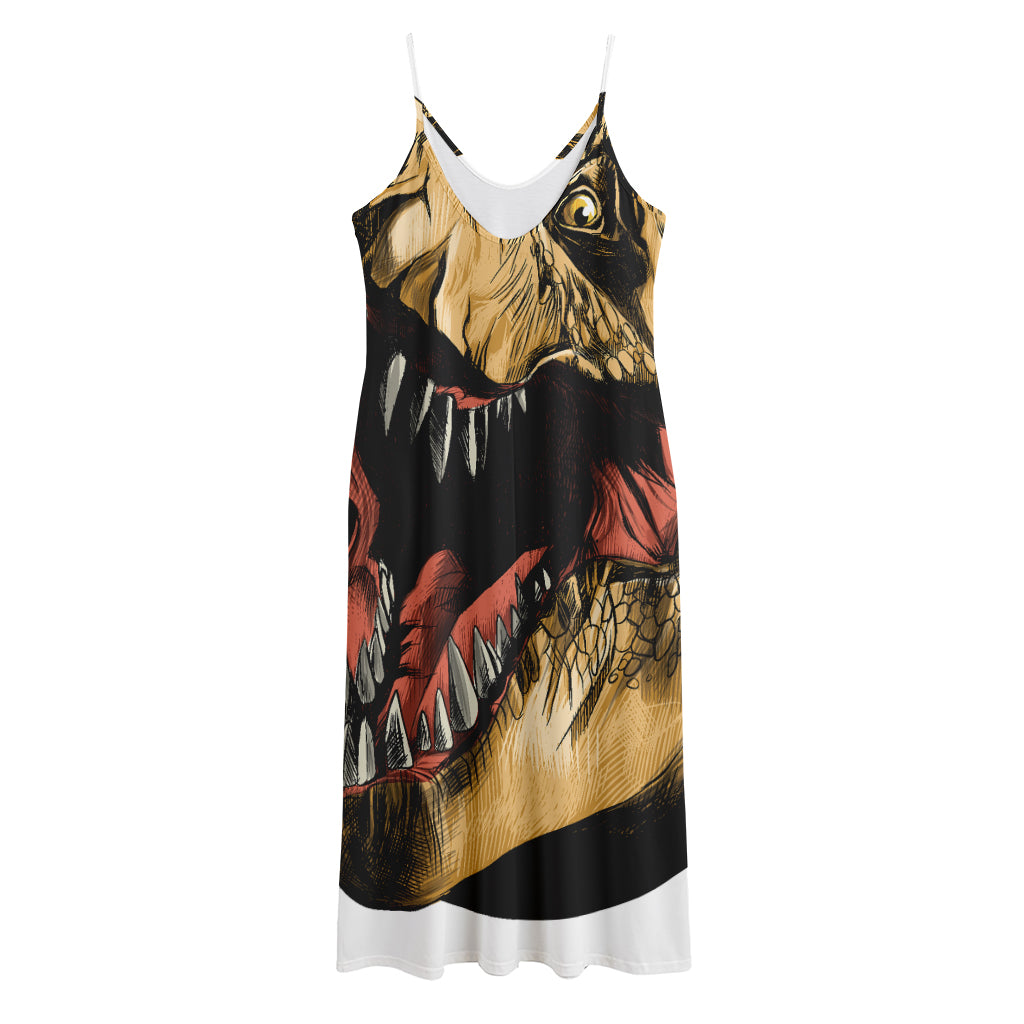 Tyrannosaurus Rex Head Print Jersey Midi Cami Dress