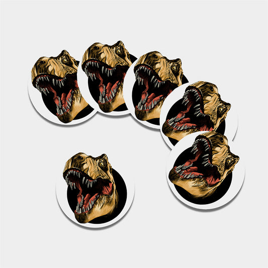 Tyrannosaurus Rex Head Print Leather Coaster Set