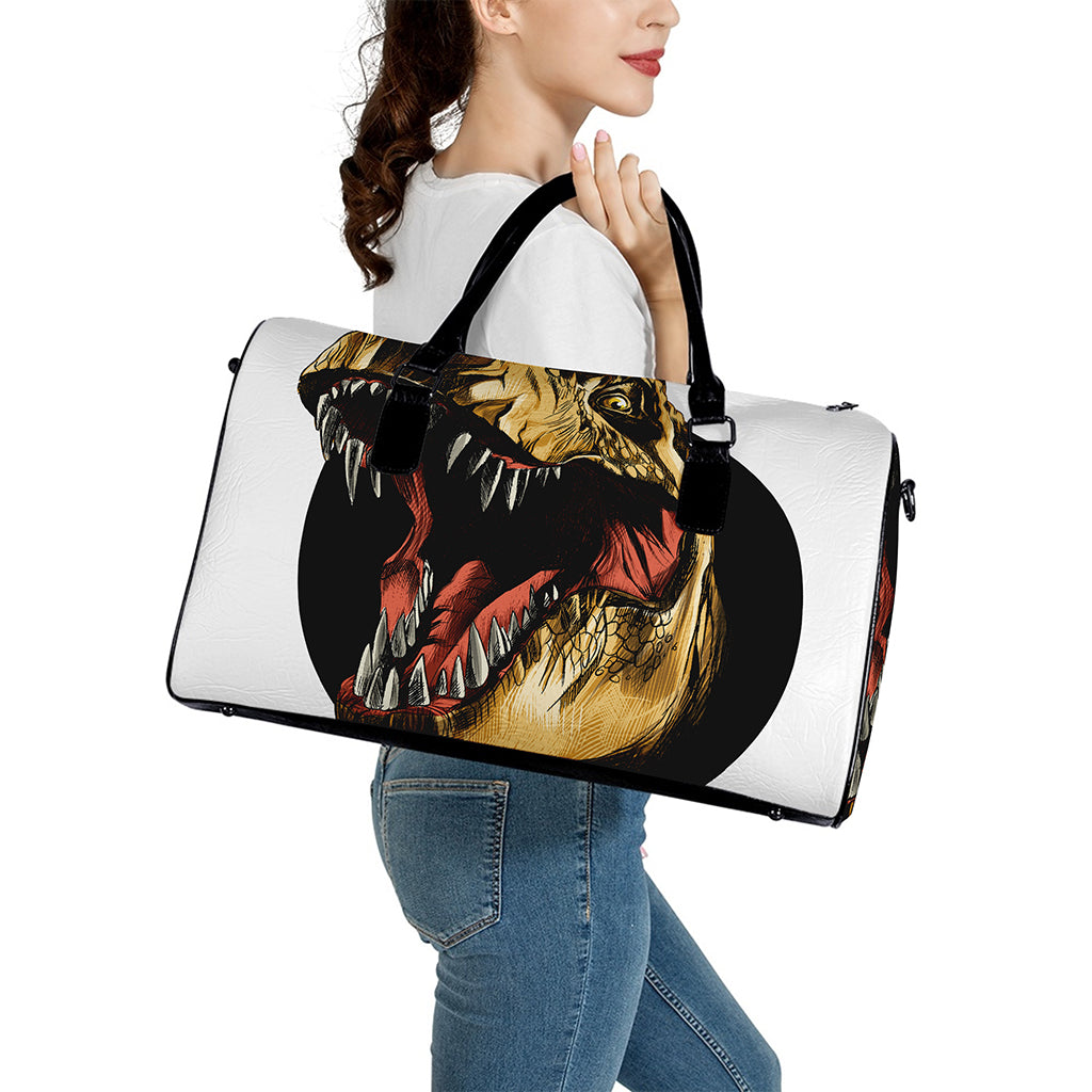 Tyrannosaurus Rex Head Print Leather Duffle Bag