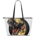 Tyrannosaurus Rex Head Print Leather Tote Bag With Zipper