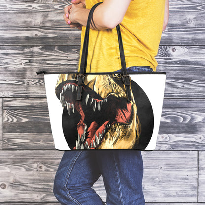 Tyrannosaurus Rex Head Print Leather Tote Bag