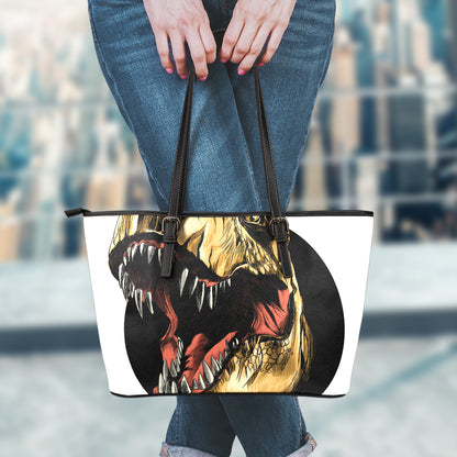 Tyrannosaurus Rex Head Print Leather Tote Bag