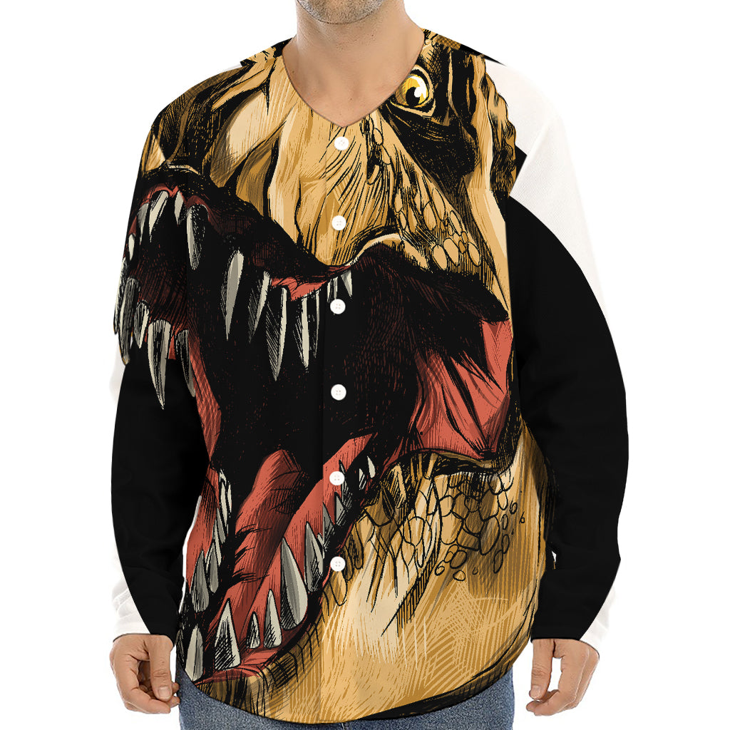 Tyrannosaurus Rex Head Print Long Sleeve Baseball Jersey