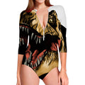 Tyrannosaurus Rex Head Print Long Sleeve Swimsuit