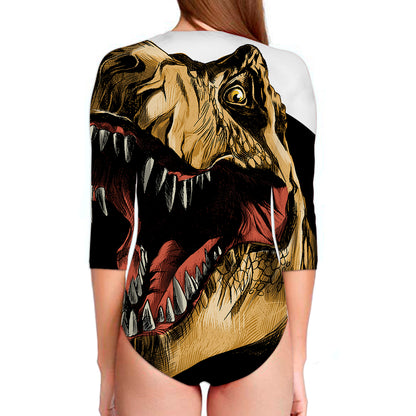 Tyrannosaurus Rex Head Print Long Sleeve Swimsuit