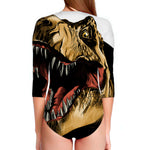 Tyrannosaurus Rex Head Print Long Sleeve Swimsuit