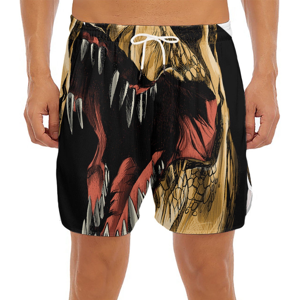 Tyrannosaurus Rex Head Print Men's Split Running Shorts