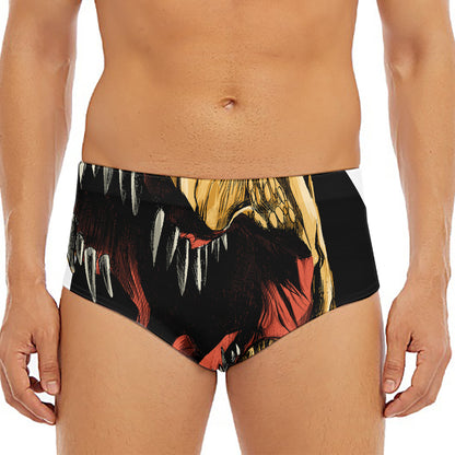 Tyrannosaurus Rex Head Print Men's Triangle Swim Briefs