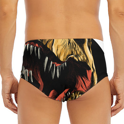 Tyrannosaurus Rex Head Print Men's Triangle Swim Briefs