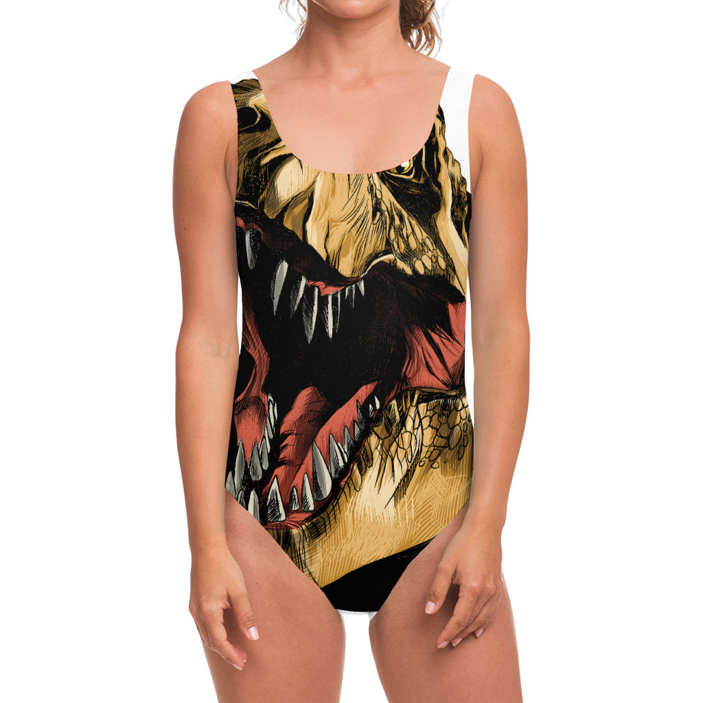 Tyrannosaurus Rex Head Print One Piece Swimsuit