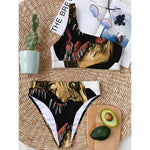 Tyrannosaurus Rex Head Print One Shoulder Bikini Top
