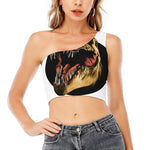 Tyrannosaurus Rex Head Print One Shoulder Crop Top