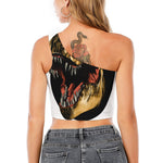 Tyrannosaurus Rex Head Print One Shoulder Crop Top