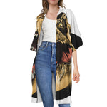 Tyrannosaurus Rex Head Print Open Front Beach Cover Up