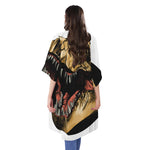 Tyrannosaurus Rex Head Print Open Front Beach Cover Up