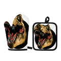 Tyrannosaurus Rex Head Print Oven Mitt And Pot Holder Set