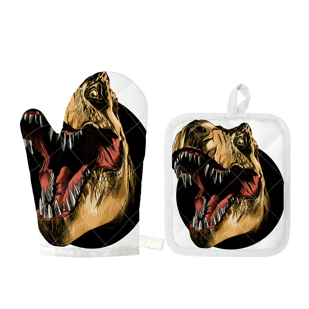 Tyrannosaurus Rex Head Print Oven Mitt And Pot Holder Set