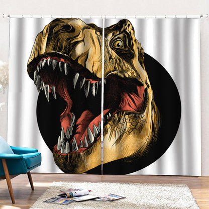 Tyrannosaurus Rex Head Print Pencil Pleat Curtains