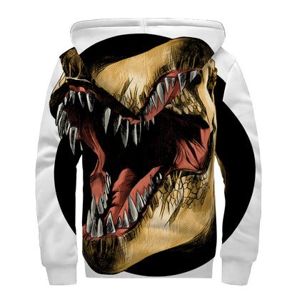Tyrannosaurus Rex Head Print Sherpa Lined Zip Up Hoodie