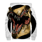Tyrannosaurus Rex Head Print Sherpa Lined Zip Up Hoodie