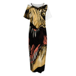 Tyrannosaurus Rex Head Print Short Sleeve Long Nightdress