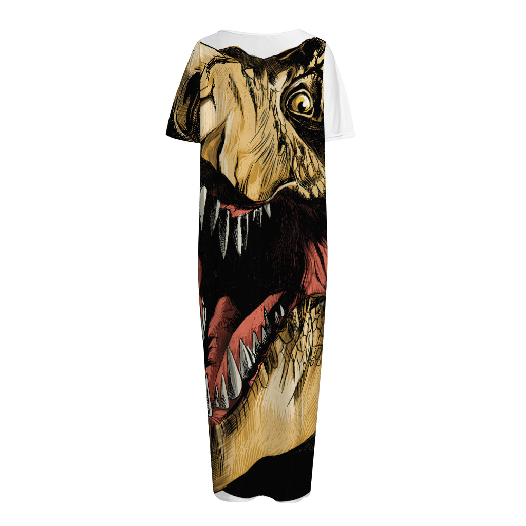 Tyrannosaurus Rex Head Print Short Sleeve Long Nightdress
