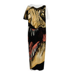 Tyrannosaurus Rex Head Print Short Sleeve Long Nightdress