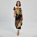 Tyrannosaurus Rex Head Print Short Sleeve Maxi Dress