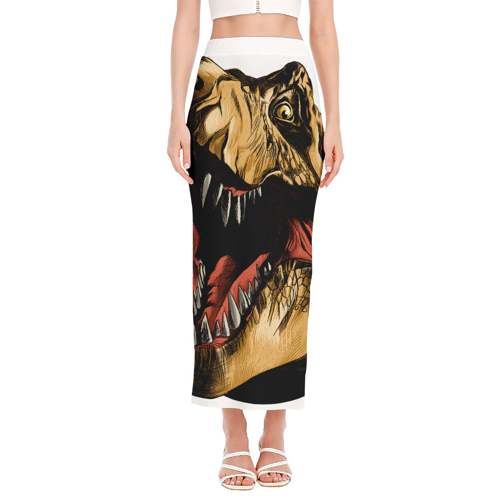 Tyrannosaurus Rex Head Print Side Slit Maxi Skirt