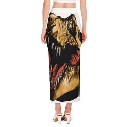 Tyrannosaurus Rex Head Print Side Slit Maxi Skirt