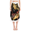 Tyrannosaurus Rex Head Print Side Slit Midi Skirt