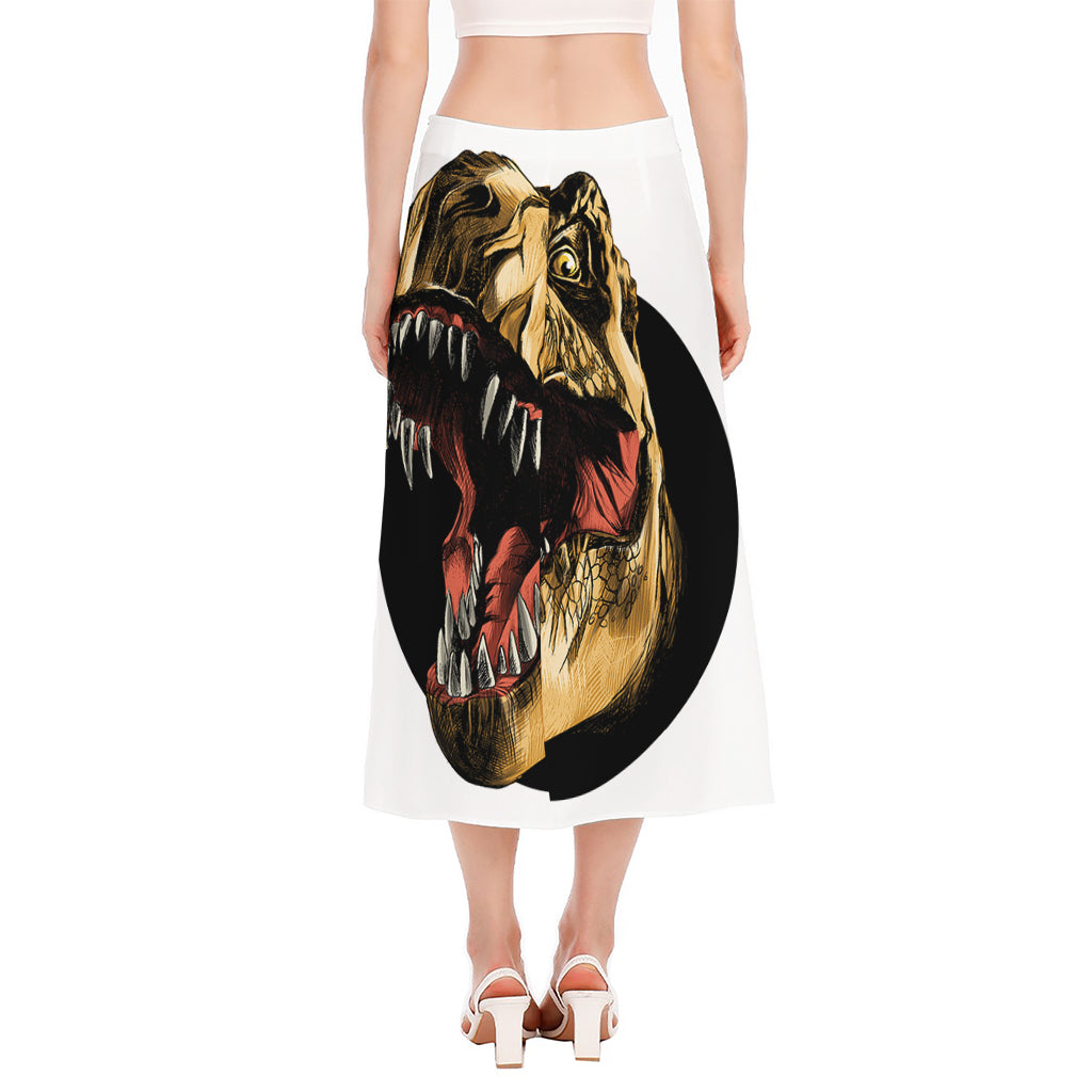 Tyrannosaurus Rex Head Print Side Slit Midi Skirt