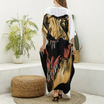 Tyrannosaurus Rex Head Print Silk V-Neck Kaftan Dress