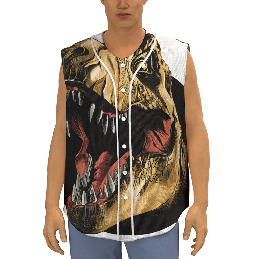 Tyrannosaurus Rex Head Print Sleeveless Baseball Jersey
