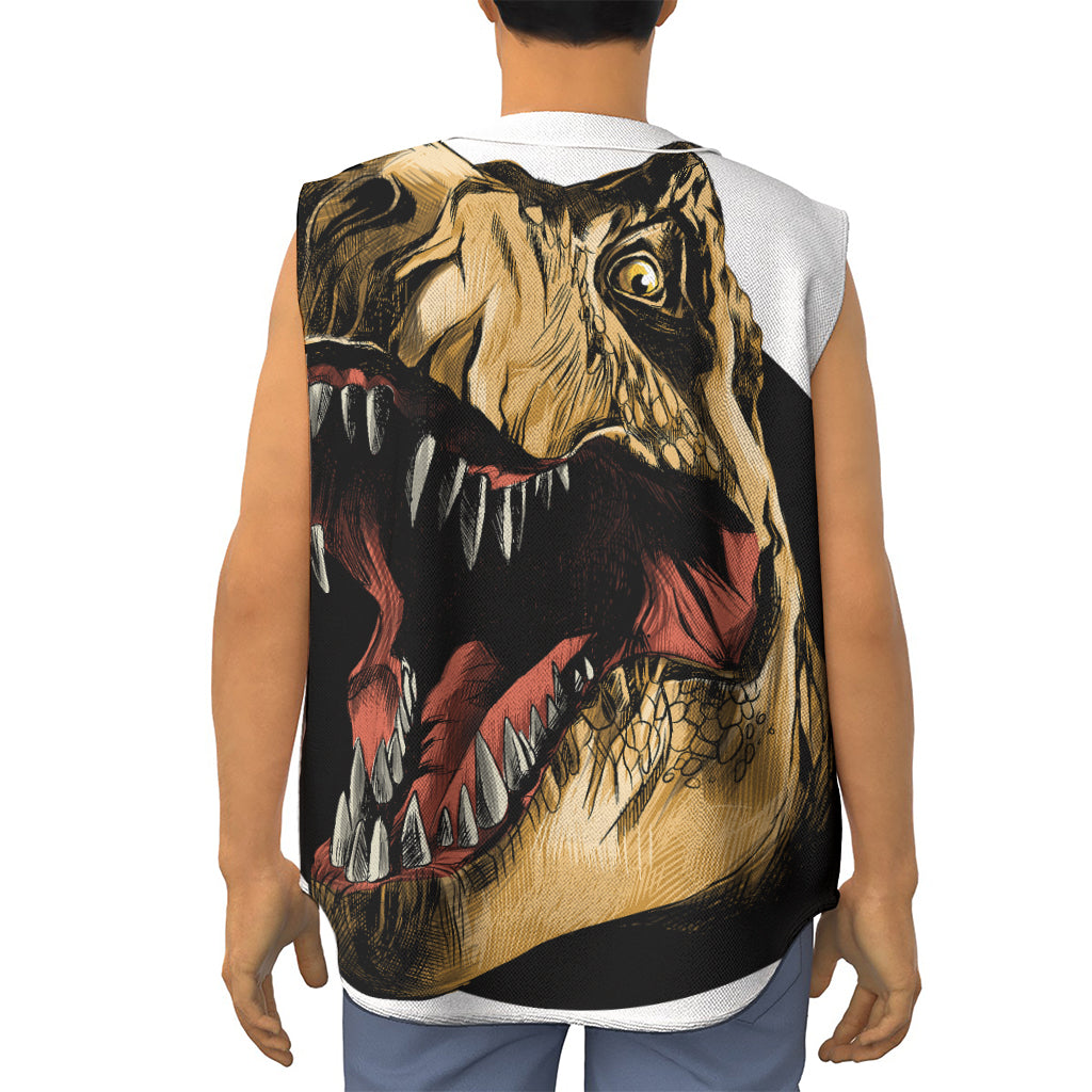 Tyrannosaurus Rex Head Print Sleeveless Baseball Jersey