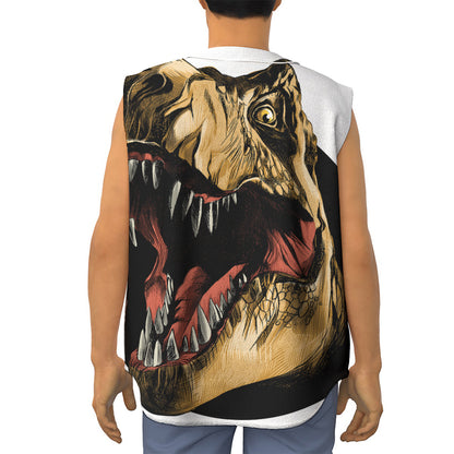 Tyrannosaurus Rex Head Print Sleeveless Baseball Jersey