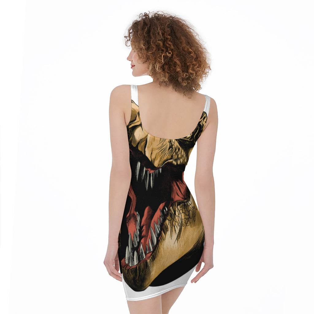 Tyrannosaurus Rex Head Print Sleeveless Bodycon Dress