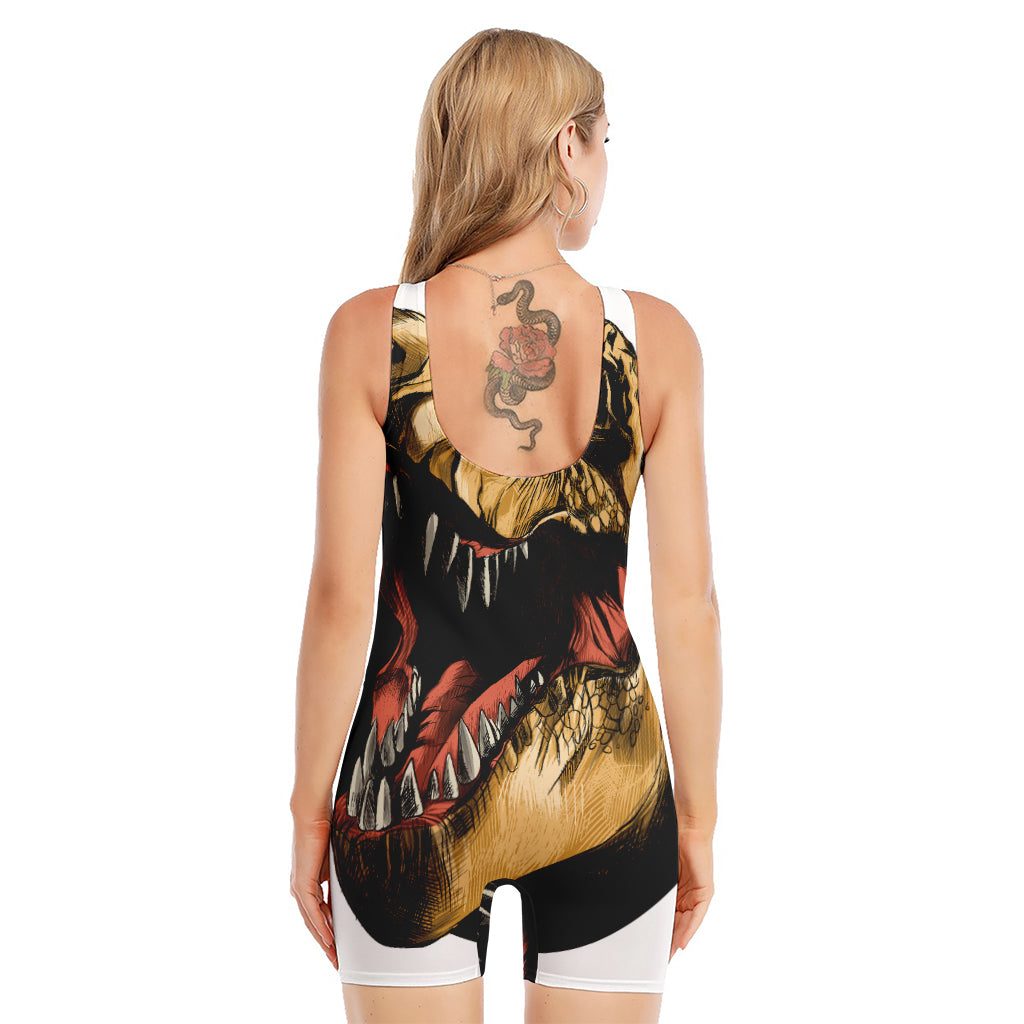 Tyrannosaurus Rex Head Print Sleeveless One Piece Swimsuit