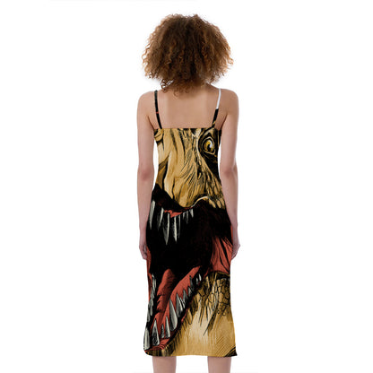 Tyrannosaurus Rex Head Print Slim Fit Midi Cami Dress