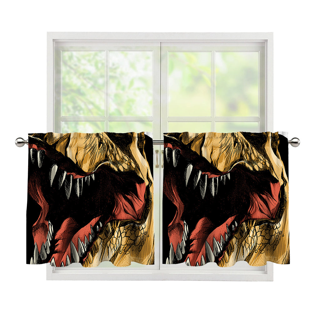 Tyrannosaurus Rex Head Print Tier Curtains