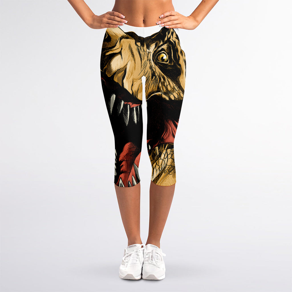 Tyrannosaurus Rex Head Print Women's Capri Leggings