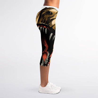 Tyrannosaurus Rex Head Print Women's Capri Leggings