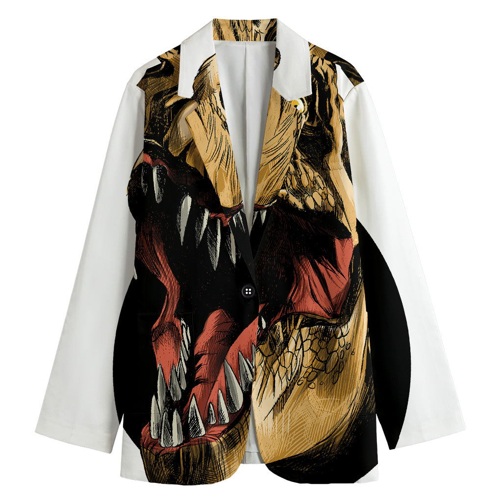 Tyrannosaurus Rex Head Print Women's Cotton Blazer