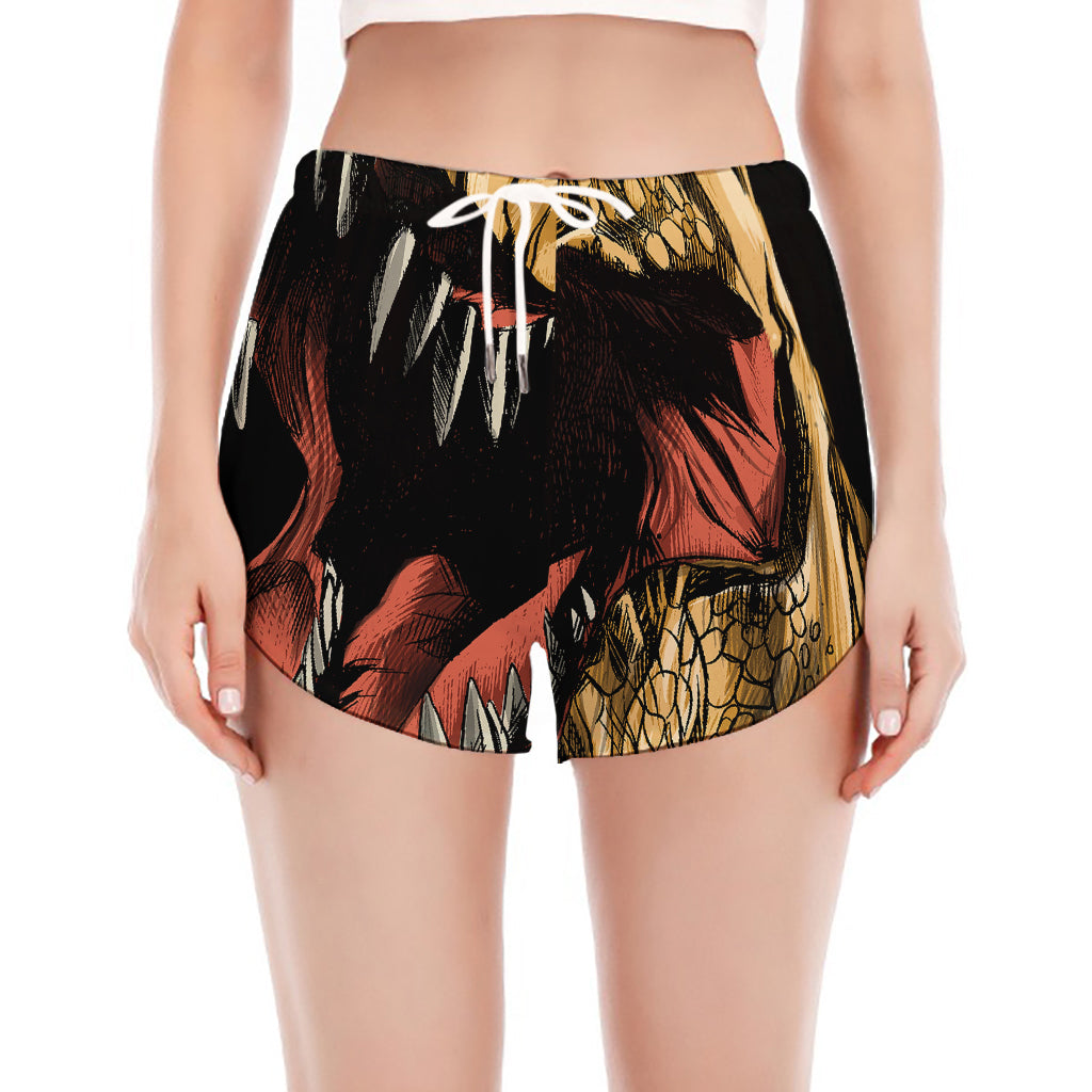 Tyrannosaurus Rex Head Print Women's Split Running Shorts