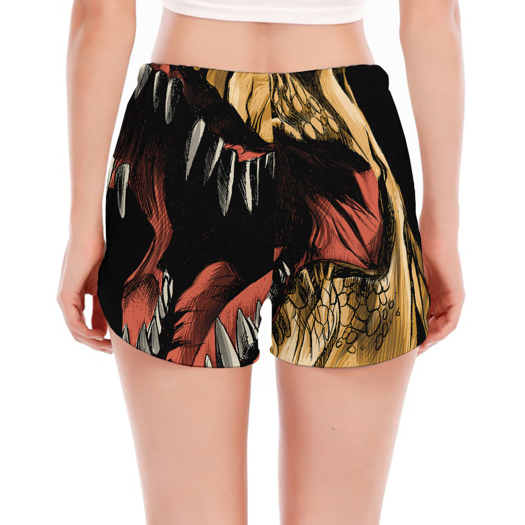 Tyrannosaurus Rex Head Print Women's Split Running Shorts