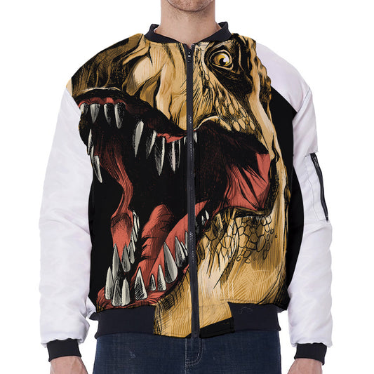 Tyrannosaurus Rex Head Print Zip Sleeve Bomber Jacket