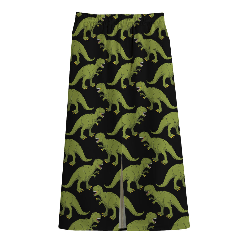 Tyrannosaurus Rex Pattern Print Cotton Front Slit Maxi Skirt